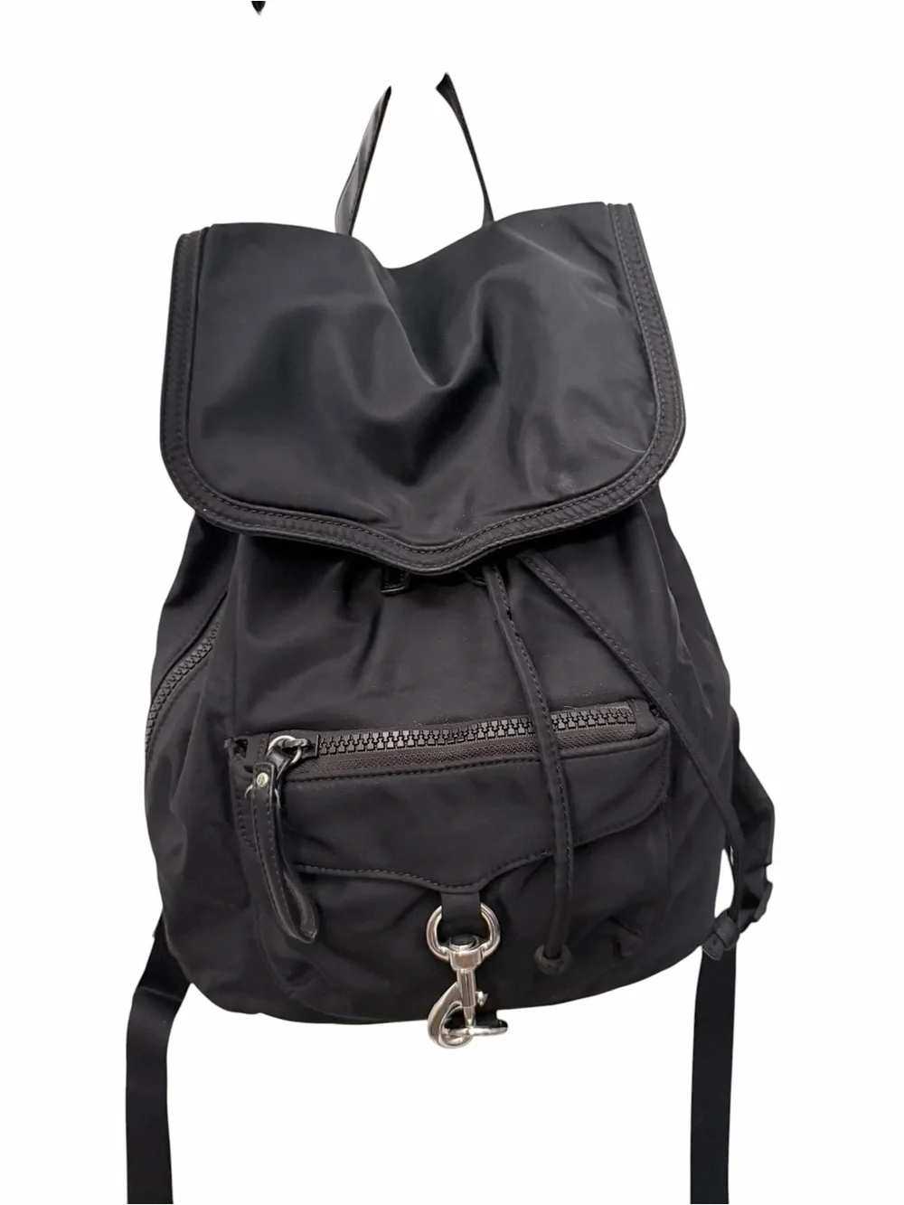 Rebecca Minkoff Black Nylon Drawstring Backpack with Front Zip